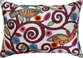 Lumbar Birds Tree of Life Ivory Accent Pillow Cover Handembroidered Wool 14x20" - KashmirDesigns
