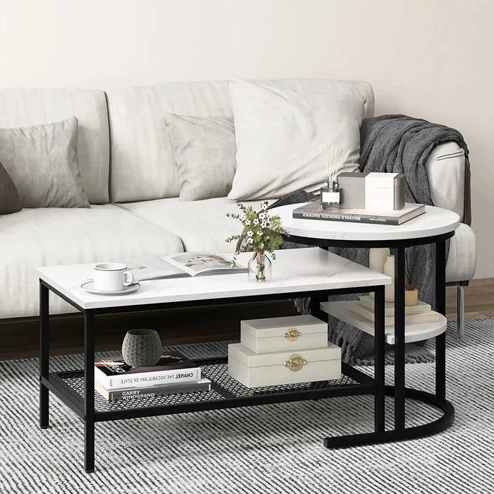 Kaya Marble Nesting Coffee Table With Storage Canva Home