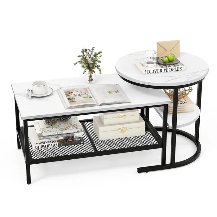 Kaya Marble Nesting Coffee Table With Storage Canva Home