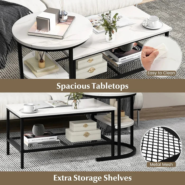 Kaya Marble Nesting Coffee Table With Storage Canva Home