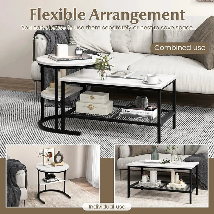 Kaya Marble Nesting Coffee Table With Storage Canva Home
