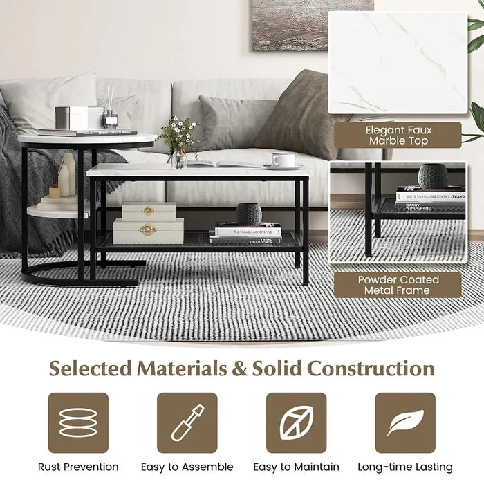 Kaya Marble Nesting Coffee Table With Storage Canva Home