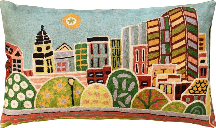 Kennedy Greenway - Boston Karla Gerard Pillow Cover Handembroidered Wool 14"x24" - KashmirDesigns