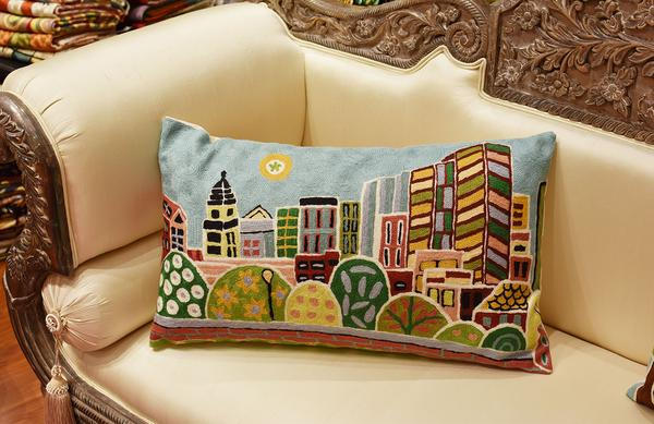 Kennedy Greenway - Boston Karla Gerard Pillow Cover Handembroidered Wool 14"x24" - KashmirDesigns