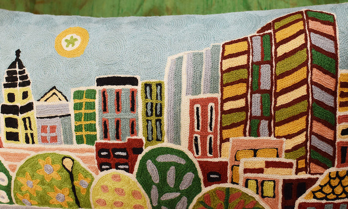 Kennedy Greenway - Boston Karla Gerard Pillow Cover Handembroidered Wool 14"x24" - KashmirDesigns
