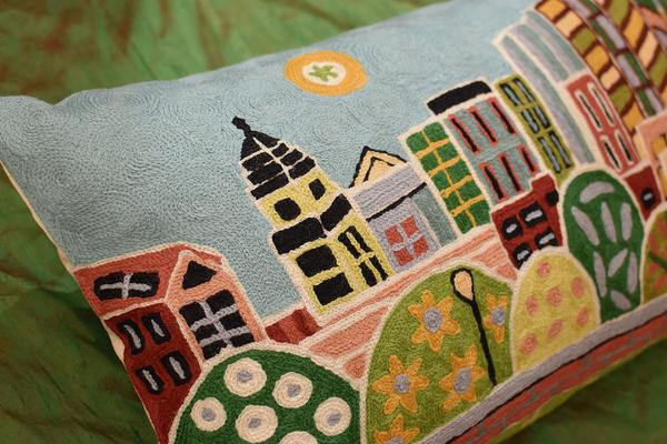Kennedy Greenway - Boston Karla Gerard Pillow Cover Handembroidered Wool 14"x24" - KashmirDesigns