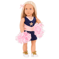 18-inch cheerleader doll with blonde hair and green eyes