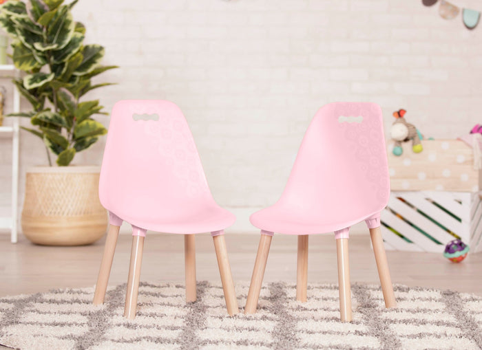 Two pink chairs for kids.