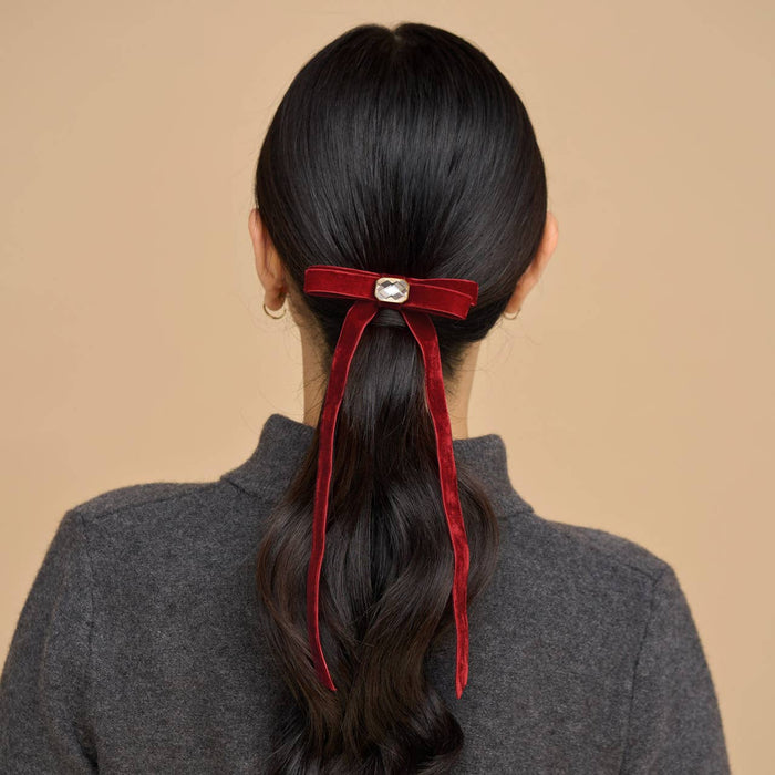 Kitsch Holiday Velvet & Gemstone Bow Hair Clip