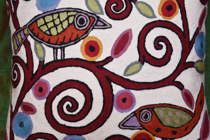 Klimt Ivory Pillow Cover Birds Tree of Life Cream Decorative Cushion Wool 18x18"