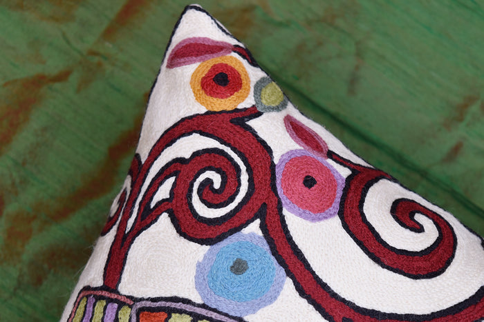 Klimt Ivory Pillow Cover Birds Tree of Life Cream Decorative Cushion Wool 18x18"