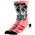 Pink socks with manga design on a white background