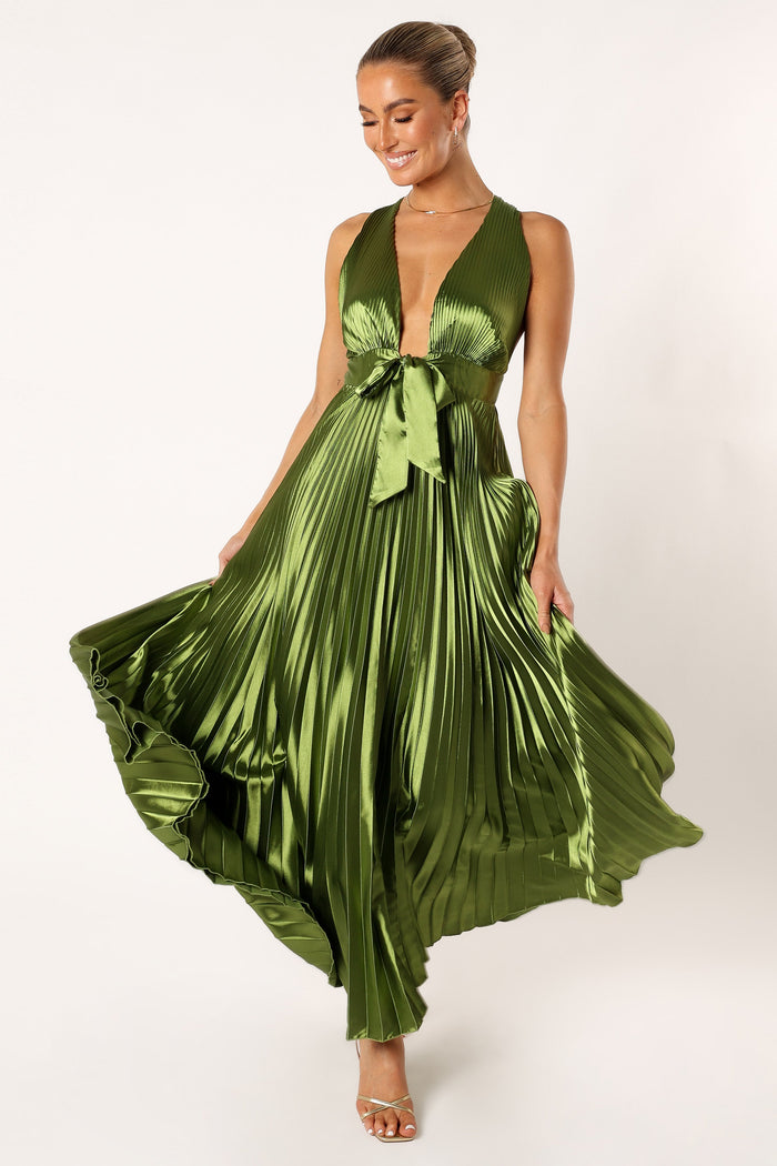 Petal and Pup USA DRESSES Kris Pleated Maxi Dress - Martini Olive
