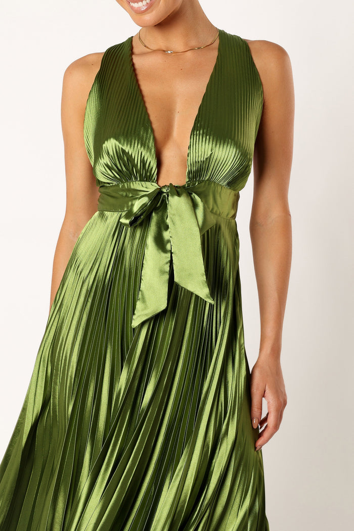 Petal and Pup USA DRESSES Kris Pleated Maxi Dress - Martini Olive