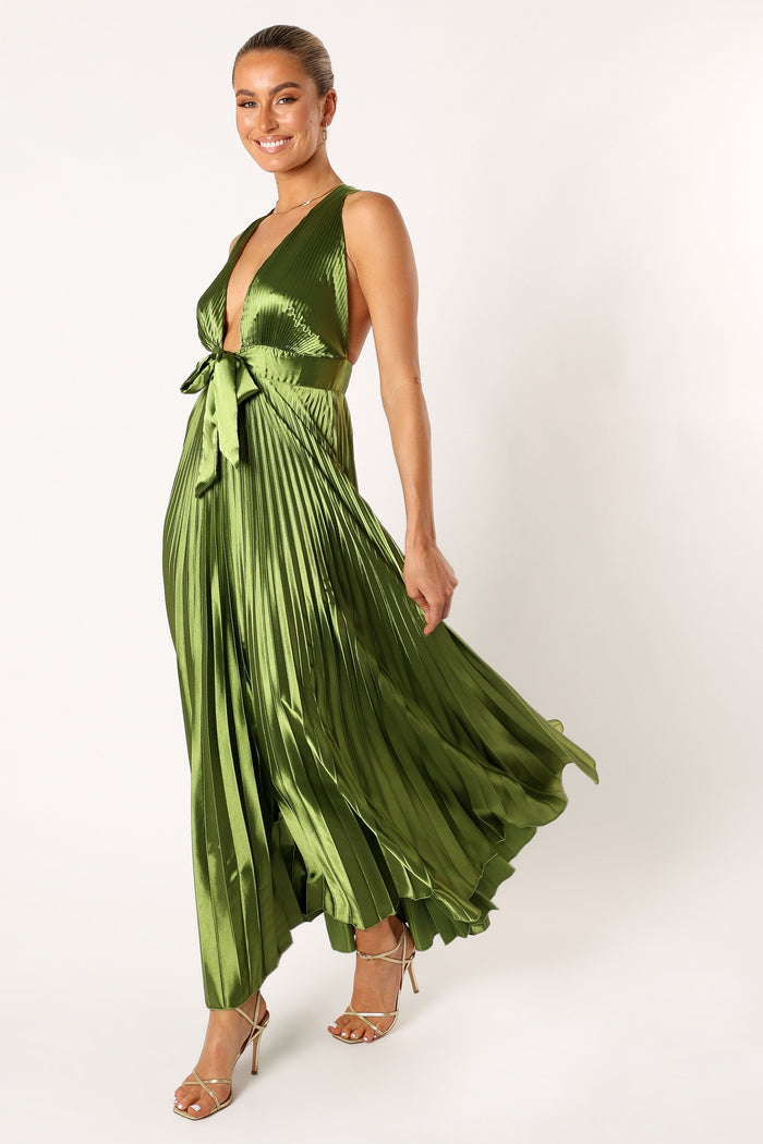 Petal and Pup USA DRESSES Kris Pleated Maxi Dress - Martini Olive