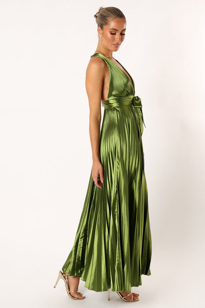 Petal and Pup USA DRESSES Kris Pleated Maxi Dress - Martini Olive