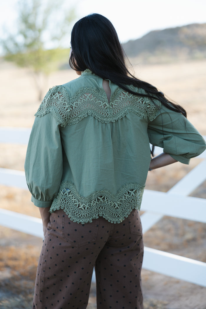 Lace Trim Mock Neck Top