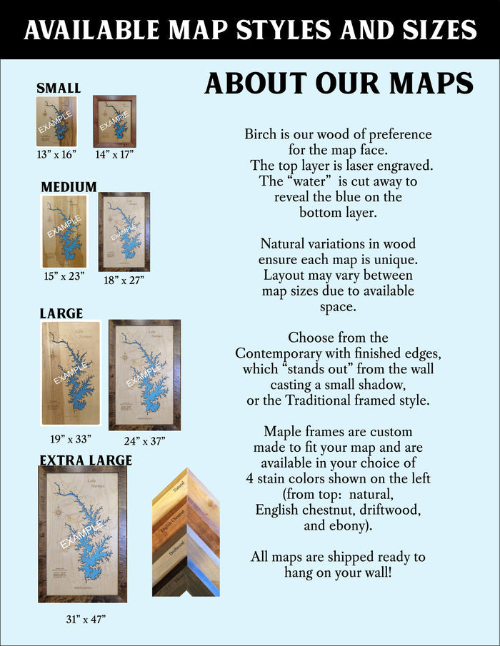 Lake Rhodhiss, North Carolina- Laser Cut Wood Map