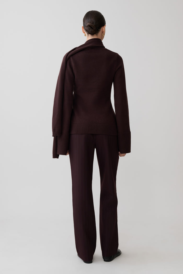 Lara Knit Cardigan With Scarf - Chocolate