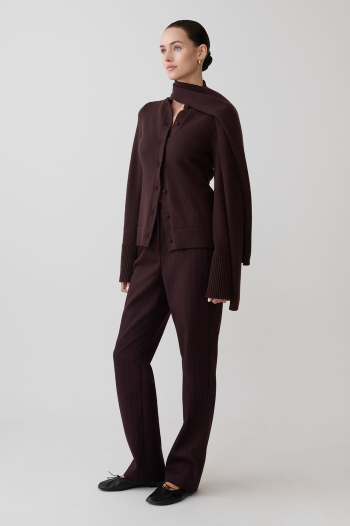 Lara Knit Cardigan With Scarf - Chocolate