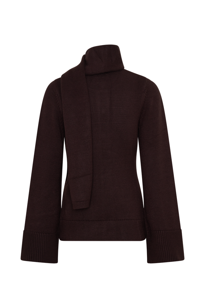 Lara Knit Cardigan With Scarf - Chocolate