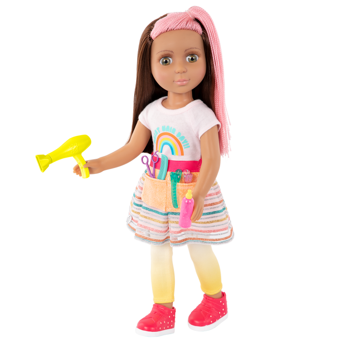 14-inch posable doll with hairdressing accessories