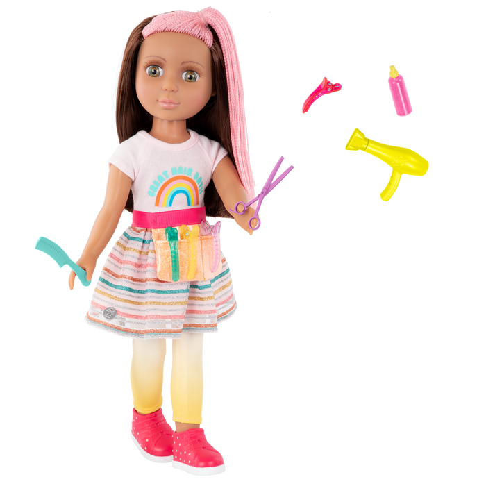 14-inch posable doll with hairdressing accessories