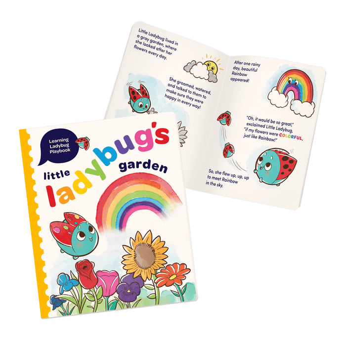 Colorful ladybug peg toy with booklet.