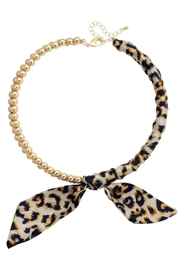 Leopard scarf beaded necklace