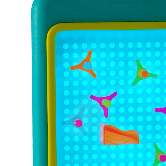 Peg board marble drop game for kids with lights and art sheets