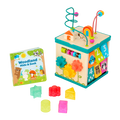 tabletop portable wooden activity cube and baby book