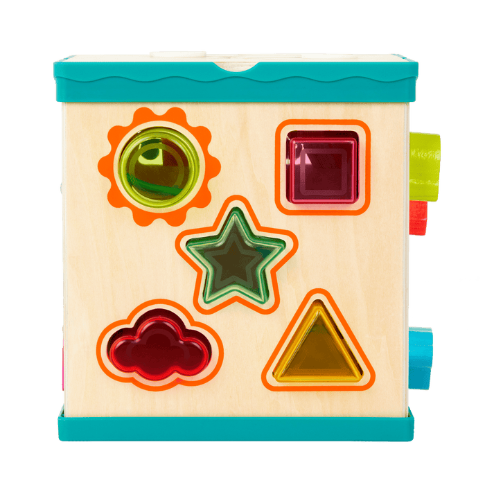 tabletop portable wooden activity cube and baby book