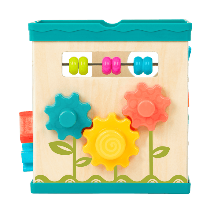 tabletop portable wooden activity cube and baby book