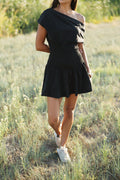 lila smocked Waist Boat Neck Dress