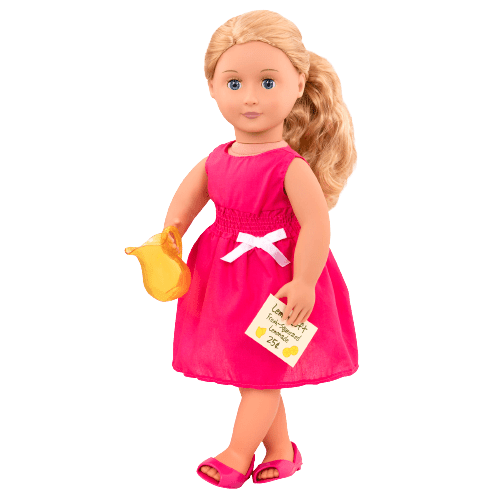 18-inch equestrian doll with blonde hair, blue eyes, lemonade accessories and storybook
