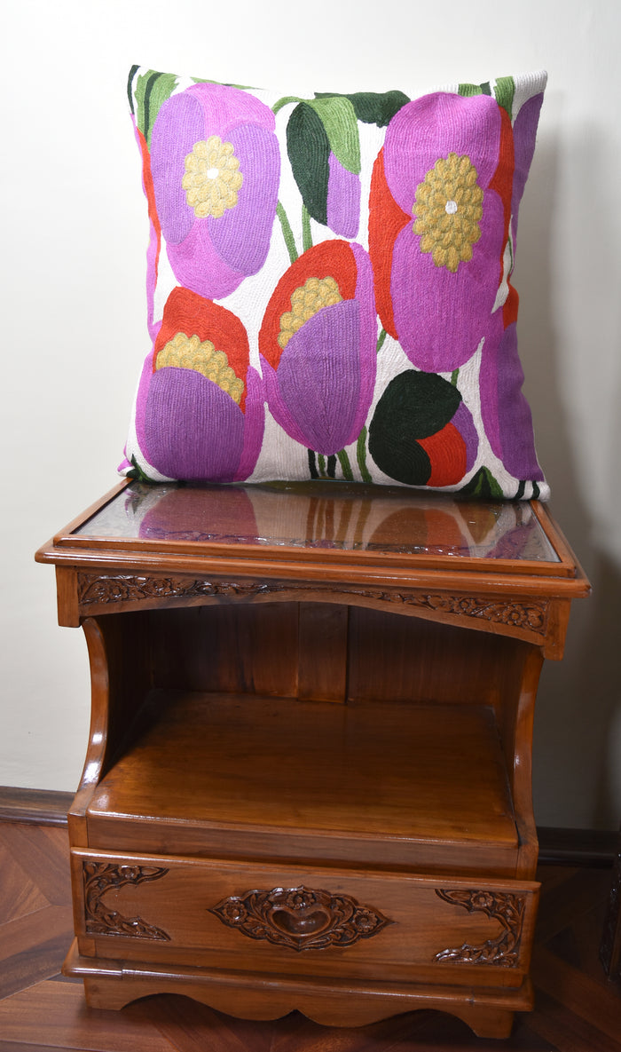 Lily Floral Pillow Cover | Pink Flower Pillowcase | Floral Outdoor Pillows |Suzani Accent Pillow | Flower Pillow | Floral Chair Cushion | Hand Embroidered Cushion Wool Size - 18x18