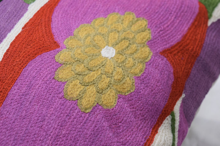 Lily Floral Pillow Cover | Pink Flower Pillowcase | Floral Outdoor Pillows |Suzani Accent Pillow | Flower Pillow | Floral Chair Cushion | Hand Embroidered Cushion Wool Size - 18x18