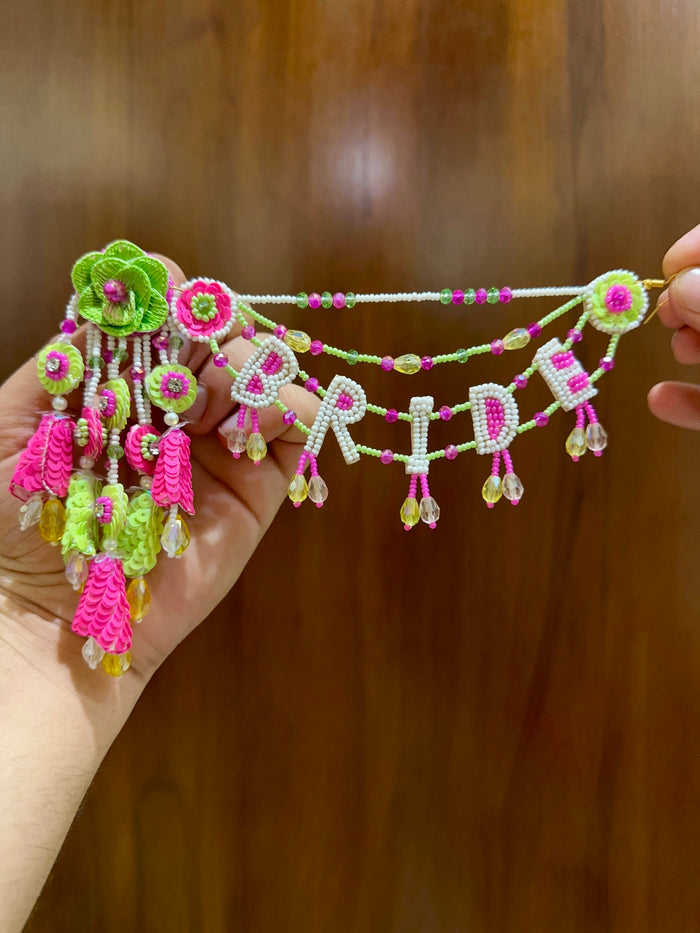 Lime Green & Pink Floral BRIDE Earring Tikka Set