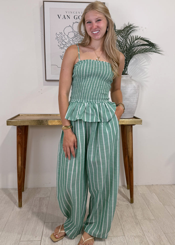 Lime Smocked Peplum Set Top