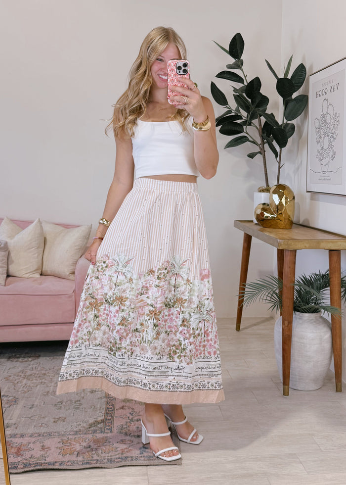 Lined Striped Maxi Skirt