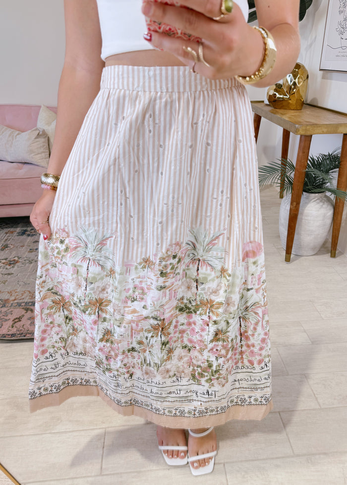 Lined Striped Maxi Skirt