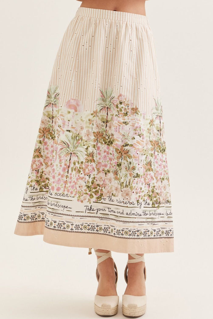 Lined Striped Maxi Skirt