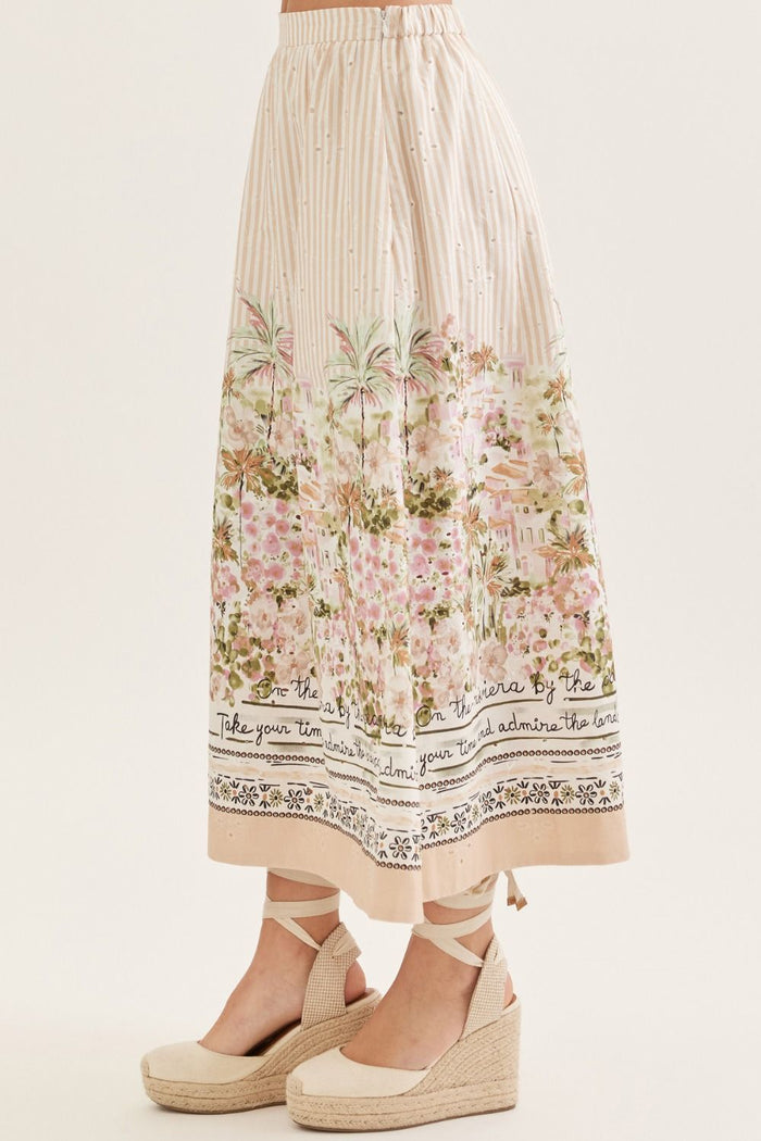 Lined Striped Maxi Skirt