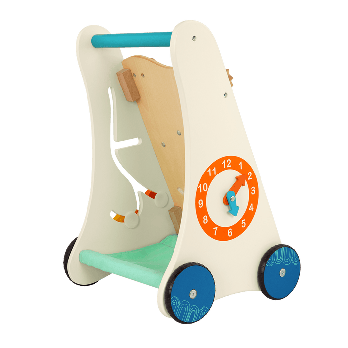 Wooden toddler activity walker with storage