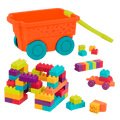 Big building blocks with an orange wagon.