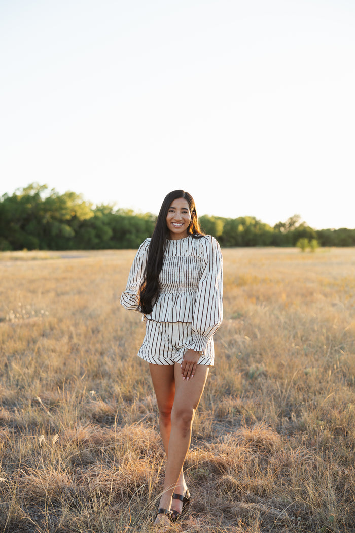 Lucy Striped Print Puff Sleeve Top