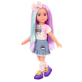 14-inch posable doll with purple hair and purple eyes with extension