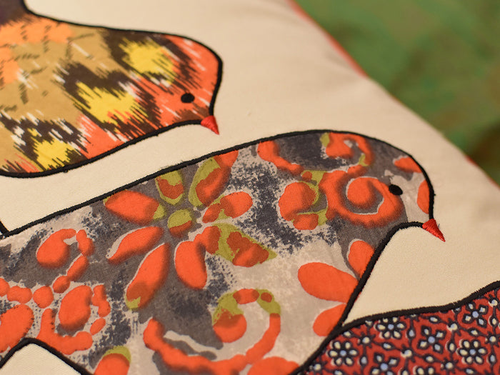 Lumbar Beige Birds On Wire I Decorative Pillow Cover Cotton Applique 14"x20" - KashmirDesigns