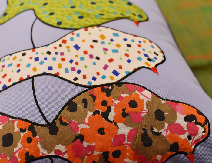 Lumbar Blue Birds On Wire Decorative Pillow Cover Cotton Applique Work 14"x20" - KashmirDesigns