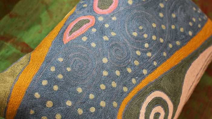 Lumbar Klimt Night Sky Blue Decorative Pillow Cover Handembroidered Wool 14"x20" - KashmirDesigns